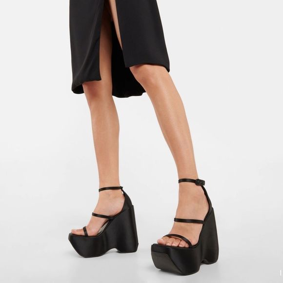 Versace 3 Strap Satin Platform Wedge Sandals size 37 - Picture 2 of 14